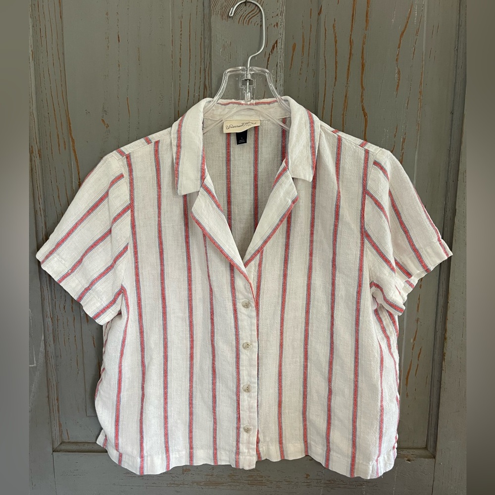 Universal Thread Striped Button Down Crop Shirt